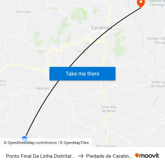 Ponto Final Da Linha Distrital 03 to Piedade de Caratinga map