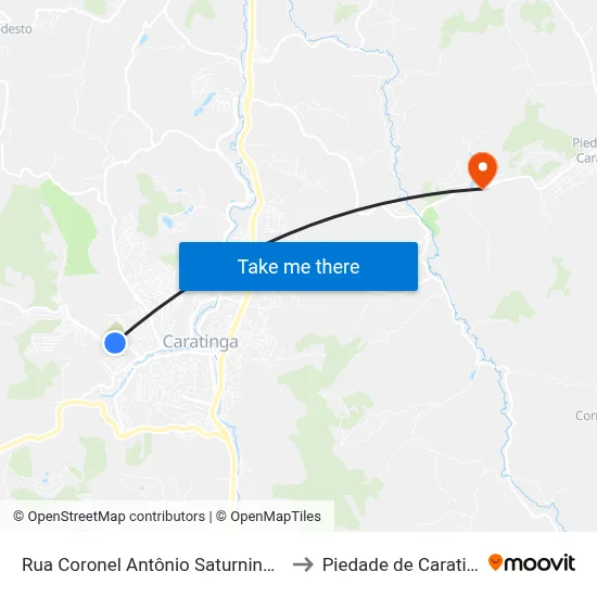 Rua Coronel Antônio Saturnino, 629 to Piedade de Caratinga map