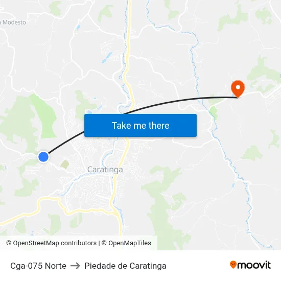 Cga-075 Norte to Piedade de Caratinga map