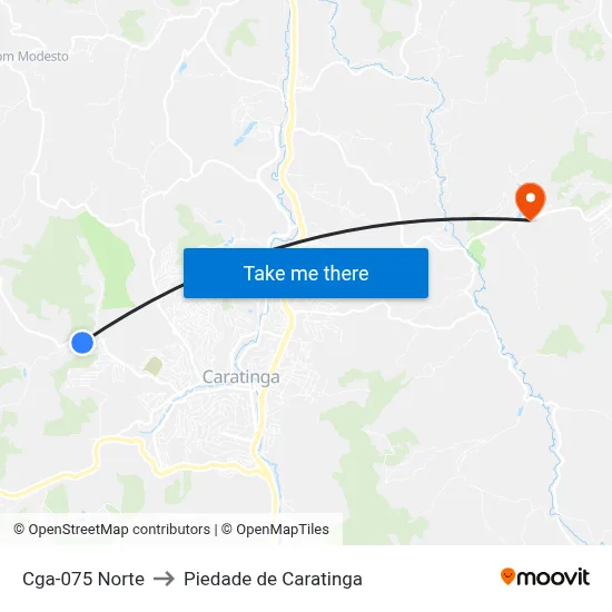 Cga-075 Norte to Piedade de Caratinga map