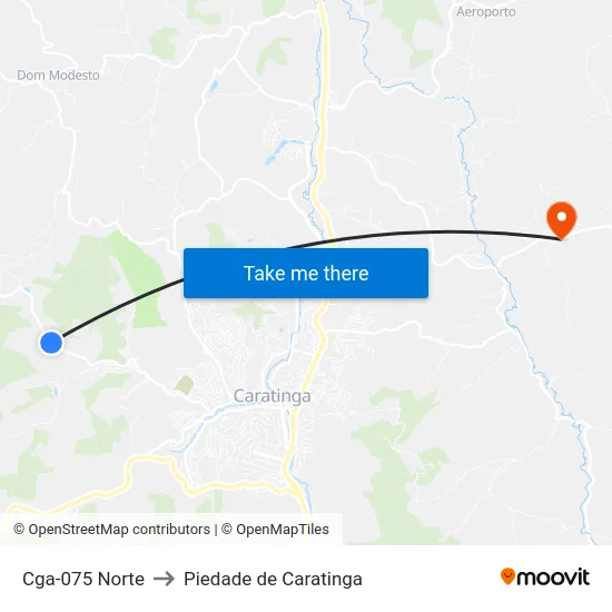 Cga-075 Norte to Piedade de Caratinga map