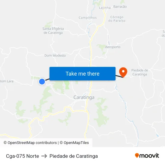 Cga-075 Norte to Piedade de Caratinga map