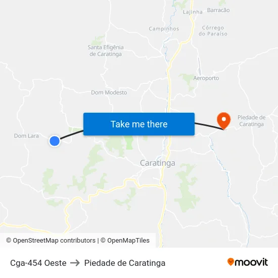 Cga-454 Oeste to Piedade de Caratinga map