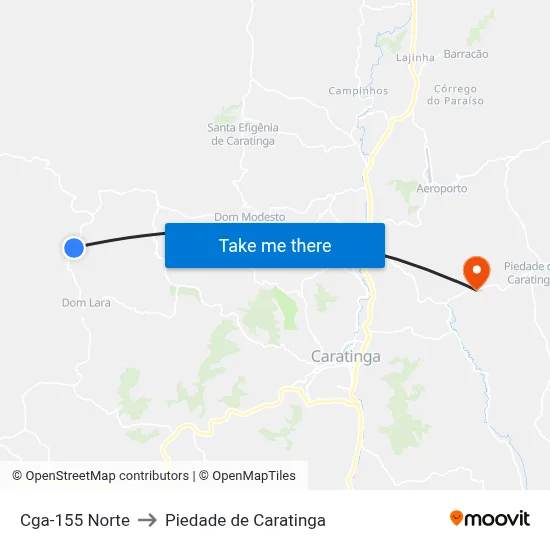 Cga-155 Norte to Piedade de Caratinga map