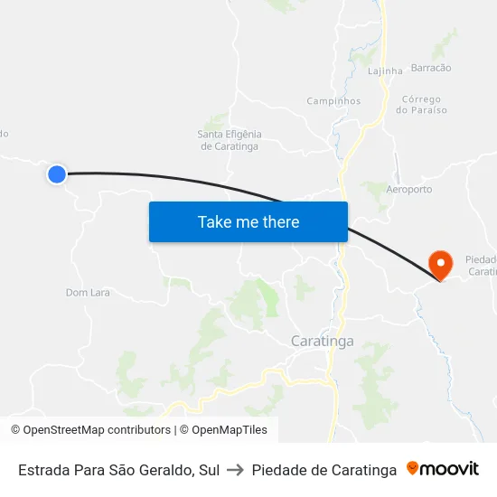 Estrada Para São Geraldo, Sul to Piedade de Caratinga map