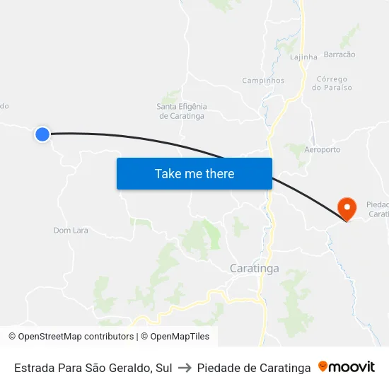 Estrada Para São Geraldo, Sul to Piedade de Caratinga map