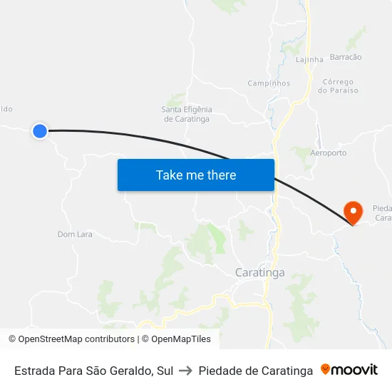 Estrada Para São Geraldo, Sul to Piedade de Caratinga map