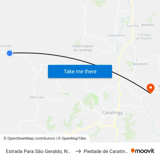 Estrada Para São Geraldo, Norte to Piedade de Caratinga map