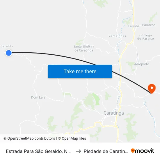 Estrada Para São Geraldo, Norte to Piedade de Caratinga map
