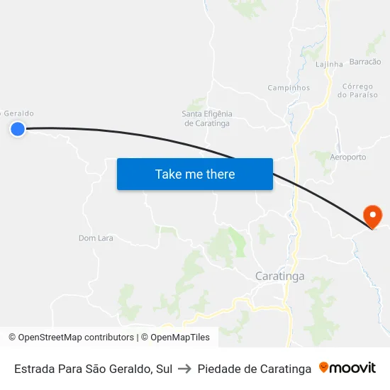 Estrada Para São Geraldo, Sul to Piedade de Caratinga map