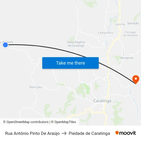 Rua Antônio Pinto De Araújo to Piedade de Caratinga map