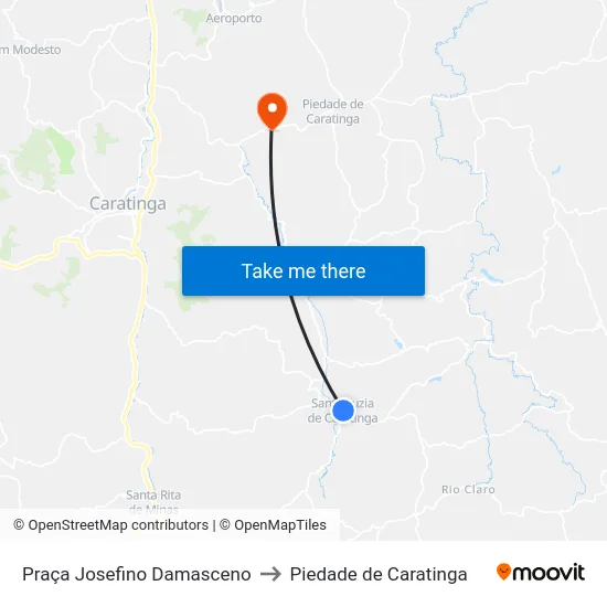 Praça Josefino Damasceno to Piedade de Caratinga map