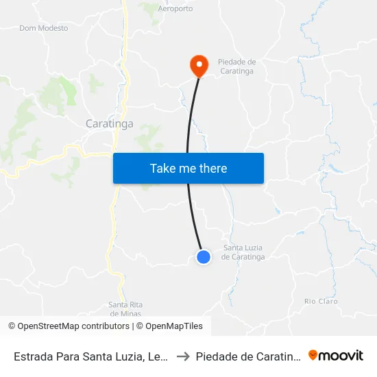 Estrada Para Santa Luzia, Leste to Piedade de Caratinga map