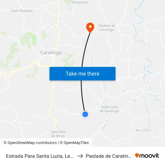 Estrada Para Santa Luzia, Leste to Piedade de Caratinga map