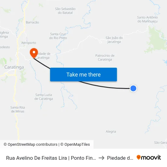 Rua Avelino De Freitas Lira | Ponto Final Da Linha Distrital 06 No Suisso to Piedade de Caratinga map