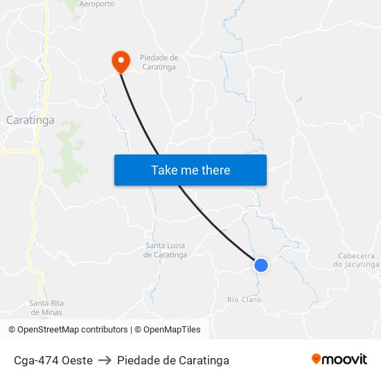 Cga-474 Oeste to Piedade de Caratinga map