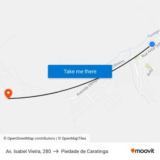 Av. Isabel Vieira, 280 to Piedade de Caratinga map