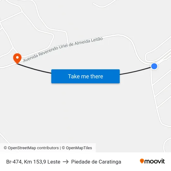 Br-474, Km 153,9 Leste to Piedade de Caratinga map