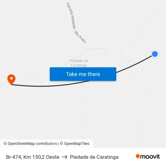 Br-474, Km 150,2 Oeste to Piedade de Caratinga map