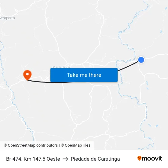Br-474, Km 147,5 Oeste to Piedade de Caratinga map