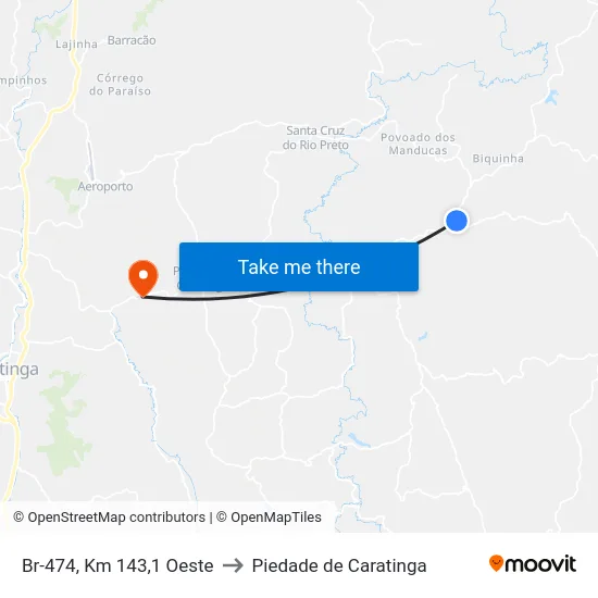 Br-474, Km 143,1 Oeste to Piedade de Caratinga map