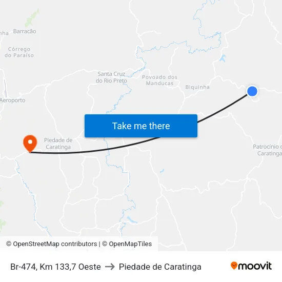 Br-474, Km 133,7 Oeste to Piedade de Caratinga map