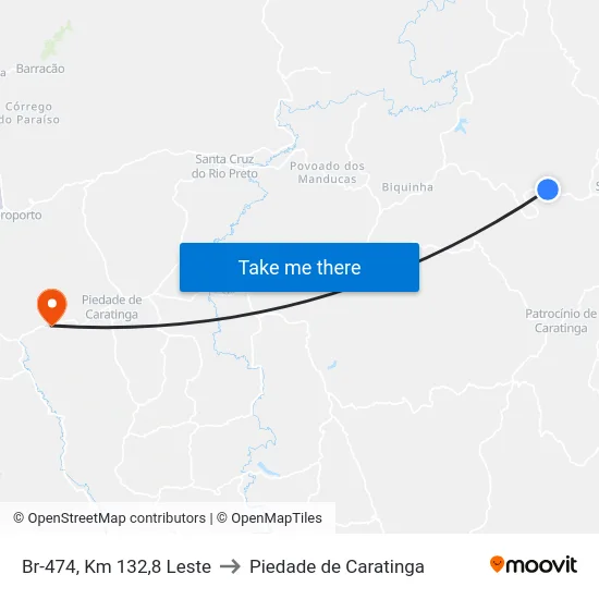 Br-474, Km 132,8 Leste to Piedade de Caratinga map