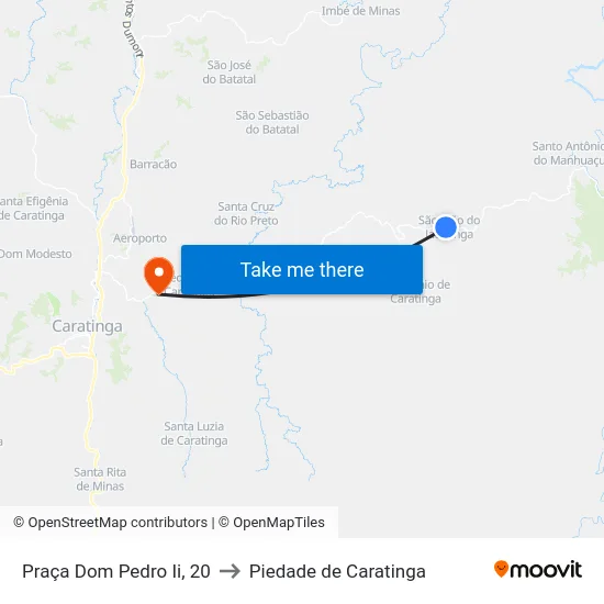 Praça Dom Pedro Ii, 20 to Piedade de Caratinga map