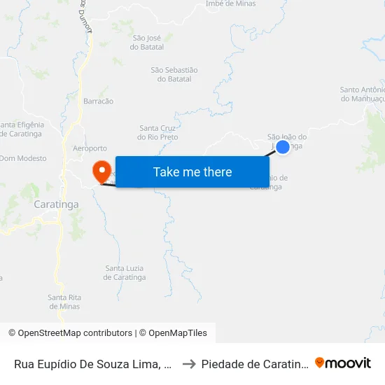 Rua Eupídio De Souza Lima, 100 to Piedade de Caratinga map