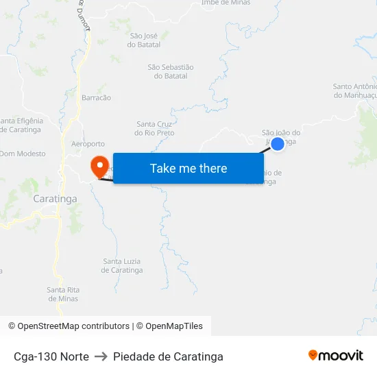 Cga-130 Norte to Piedade de Caratinga map