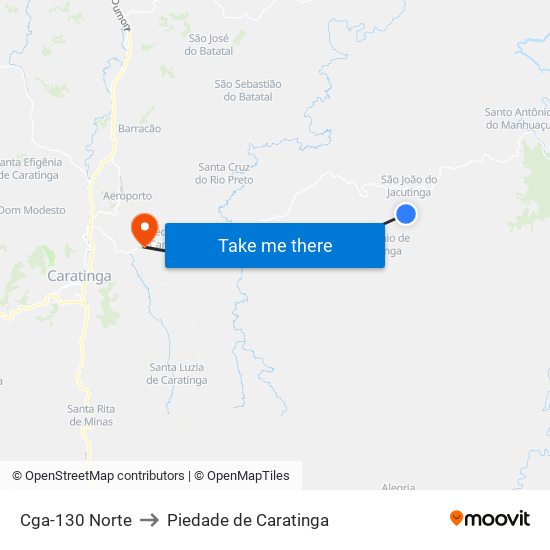 Cga-130 Norte to Piedade de Caratinga map