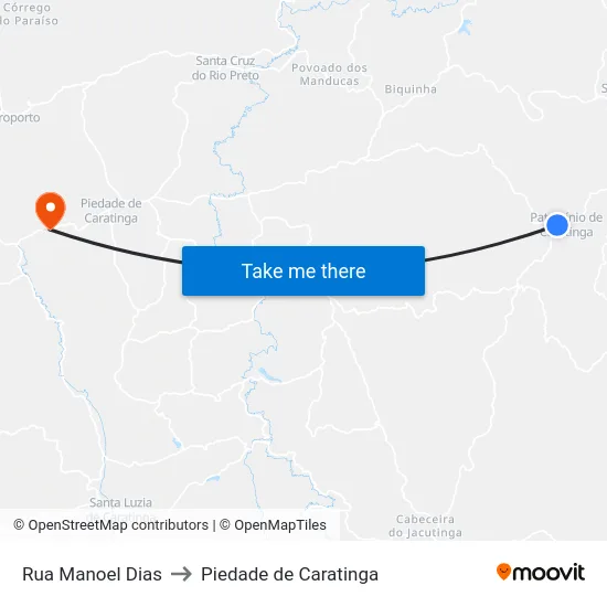 Rua Manoel Dias to Piedade de Caratinga map