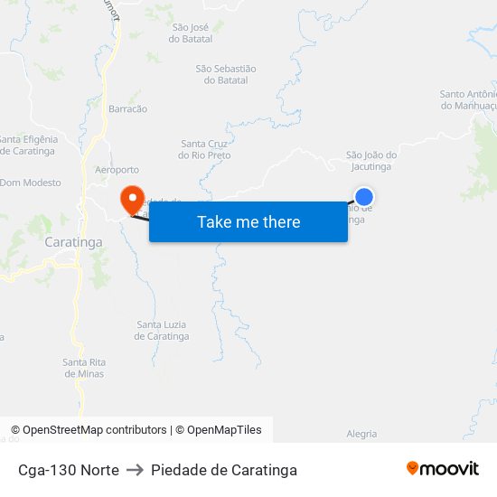 Cga-130 Norte to Piedade de Caratinga map