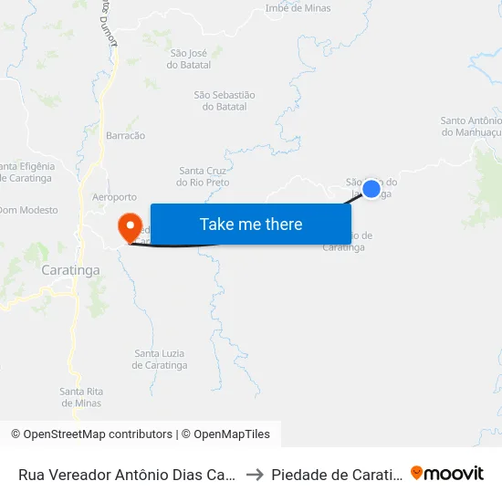Rua Vereador Antônio Dias Cardoso to Piedade de Caratinga map