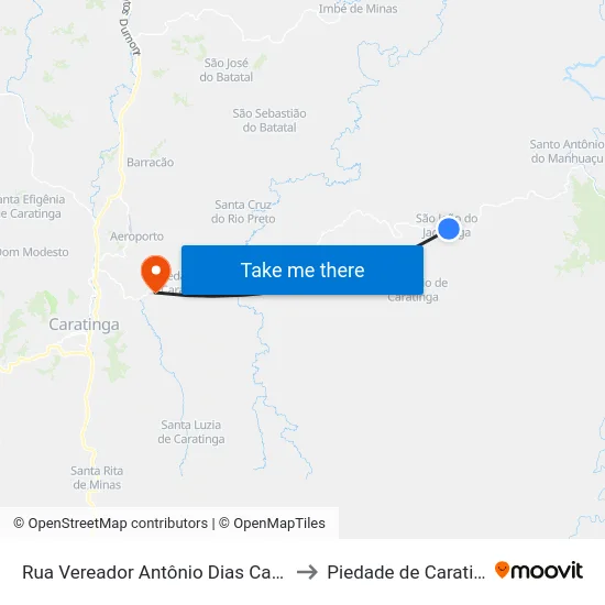 Rua Vereador Antônio Dias Cardoso to Piedade de Caratinga map