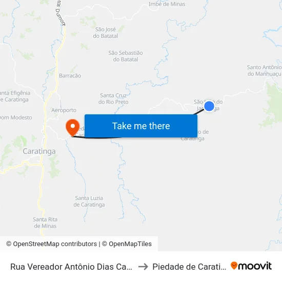 Rua Vereador Antônio Dias Cardoso to Piedade de Caratinga map