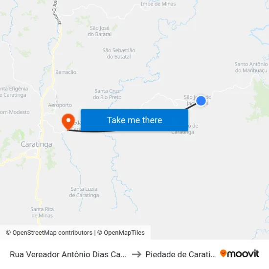 Rua Vereador Antônio Dias Cardoso to Piedade de Caratinga map
