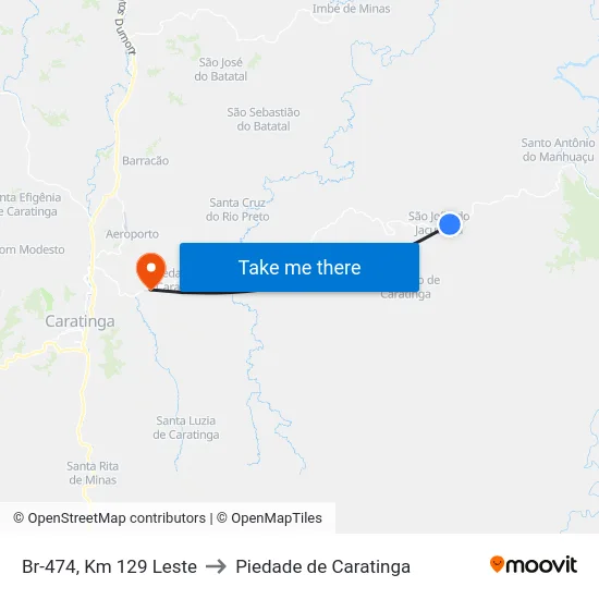 Br-474, Km 129 Leste to Piedade de Caratinga map