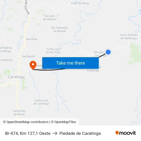Br-474, Km 127,1 Oeste to Piedade de Caratinga map