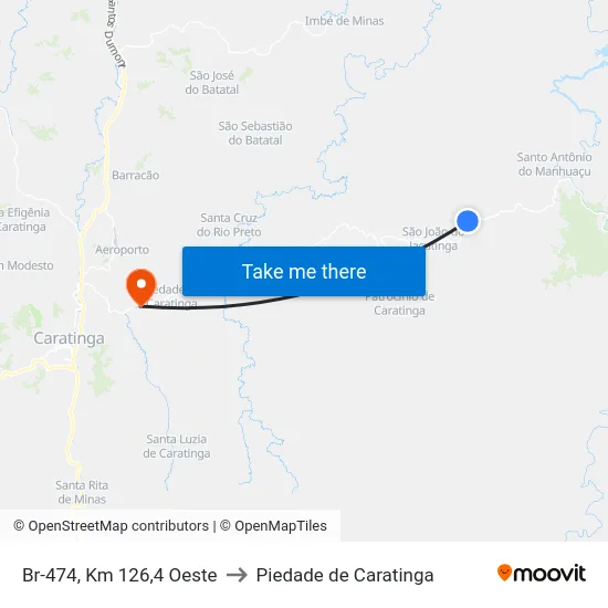 Br-474, Km 126,4 Oeste to Piedade de Caratinga map
