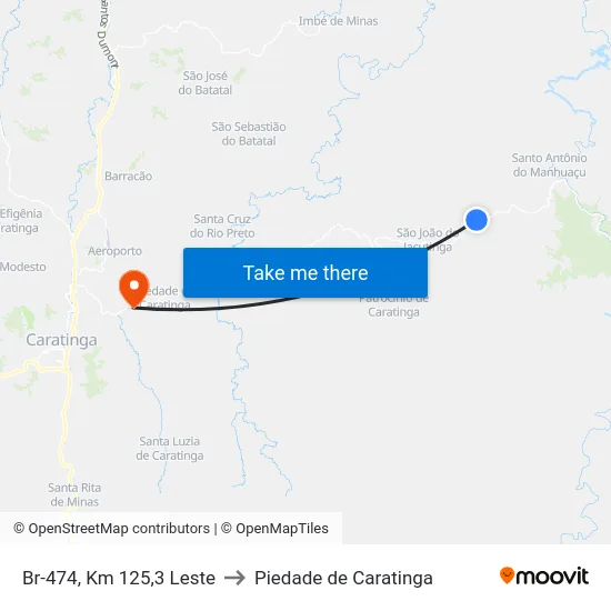 Br-474, Km 125,3 Leste to Piedade de Caratinga map