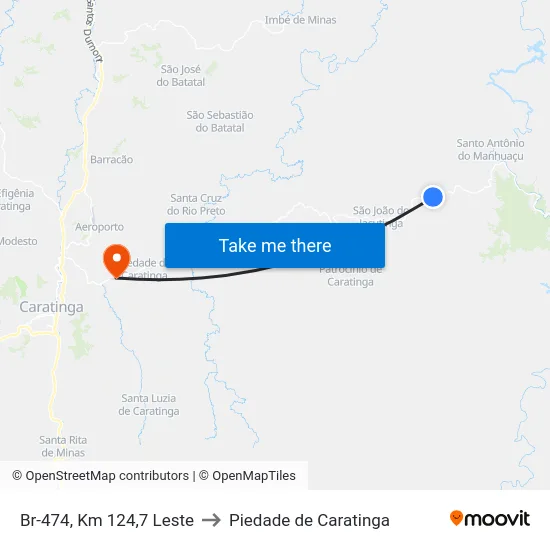 Br-474, Km 124,7 Leste to Piedade de Caratinga map