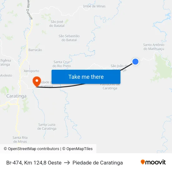 Br-474, Km 124,8 Oeste to Piedade de Caratinga map