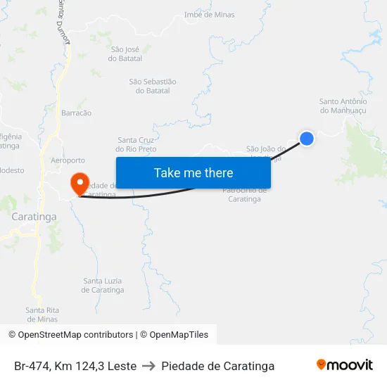 Br-474, Km 124,3 Leste to Piedade de Caratinga map