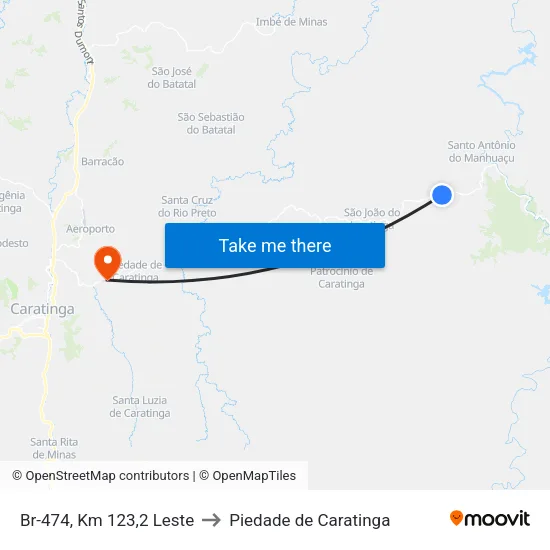 Br-474, Km 123,2 Leste to Piedade de Caratinga map