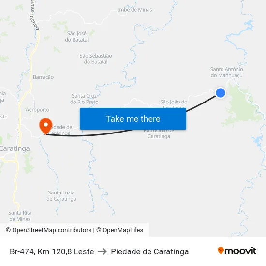Br-474, Km 120,8 Leste to Piedade de Caratinga map