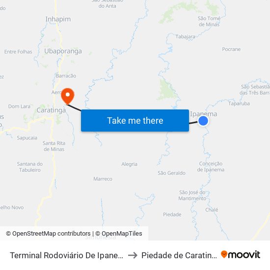 Terminal Rodoviário De Ipanema to Piedade de Caratinga map