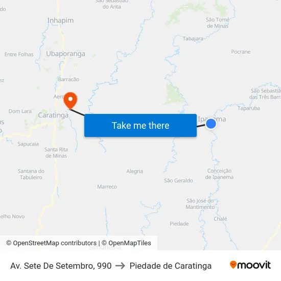 Av. Sete De Setembro, 990 to Piedade de Caratinga map