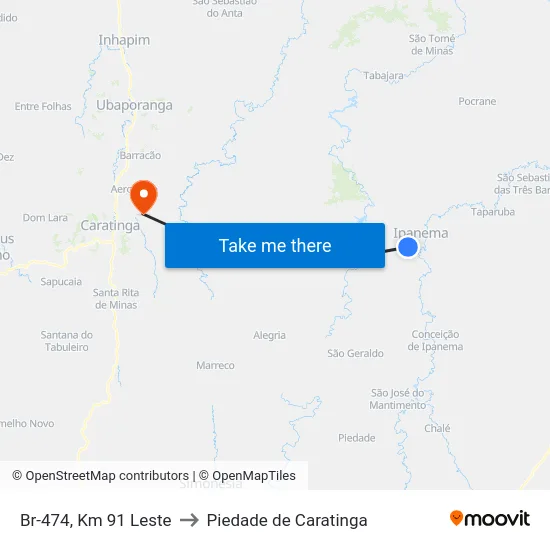 Br-474, Km 91 Leste to Piedade de Caratinga map