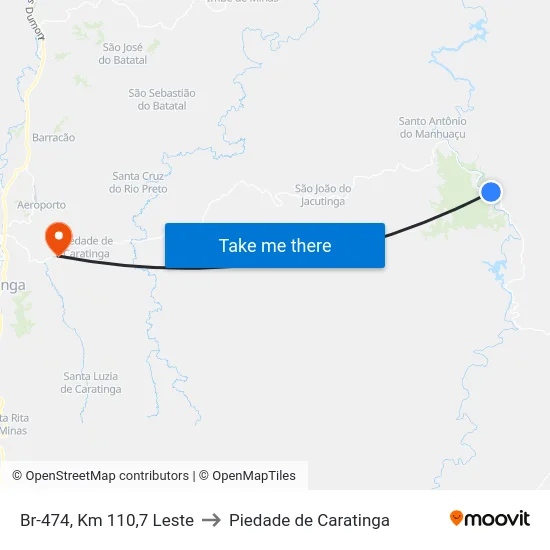 Br-474, Km 110,7 Leste to Piedade de Caratinga map